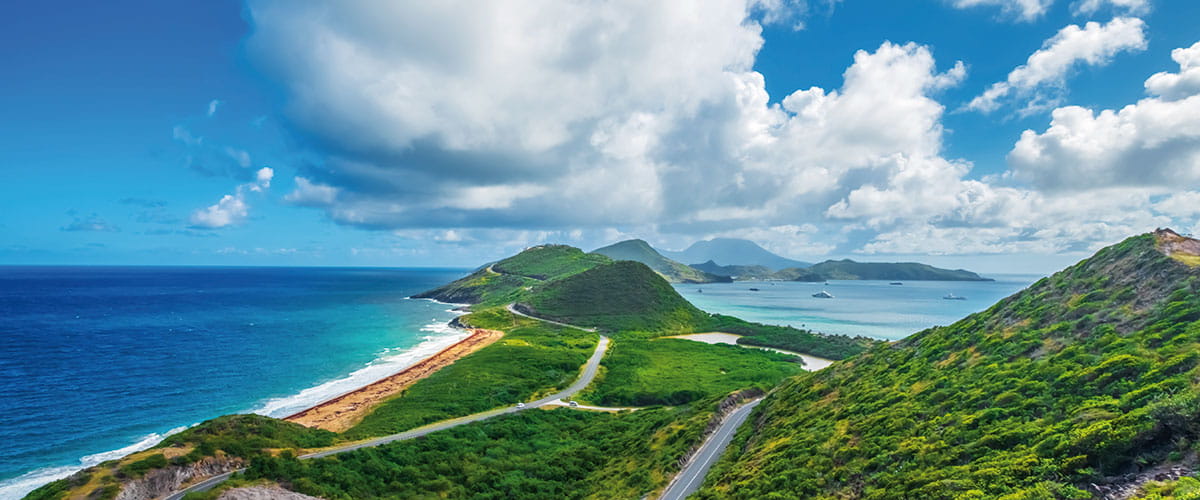 A panoramic view of Saint Kitts with Nevis Island in the background